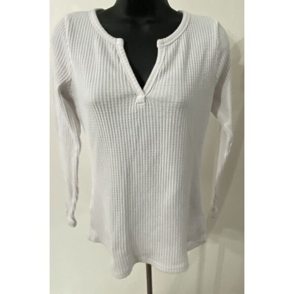 Unbranded Womens Size S  Waffle Knit White V-Neck Long Sleeve Top - Picture 1 of 9